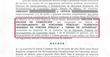 Valentina Loa presenta denuncia ante la Fiscalía Edomex por corrupción, desvío de recursos y daño al erario público en Cuautitlán Izcalli